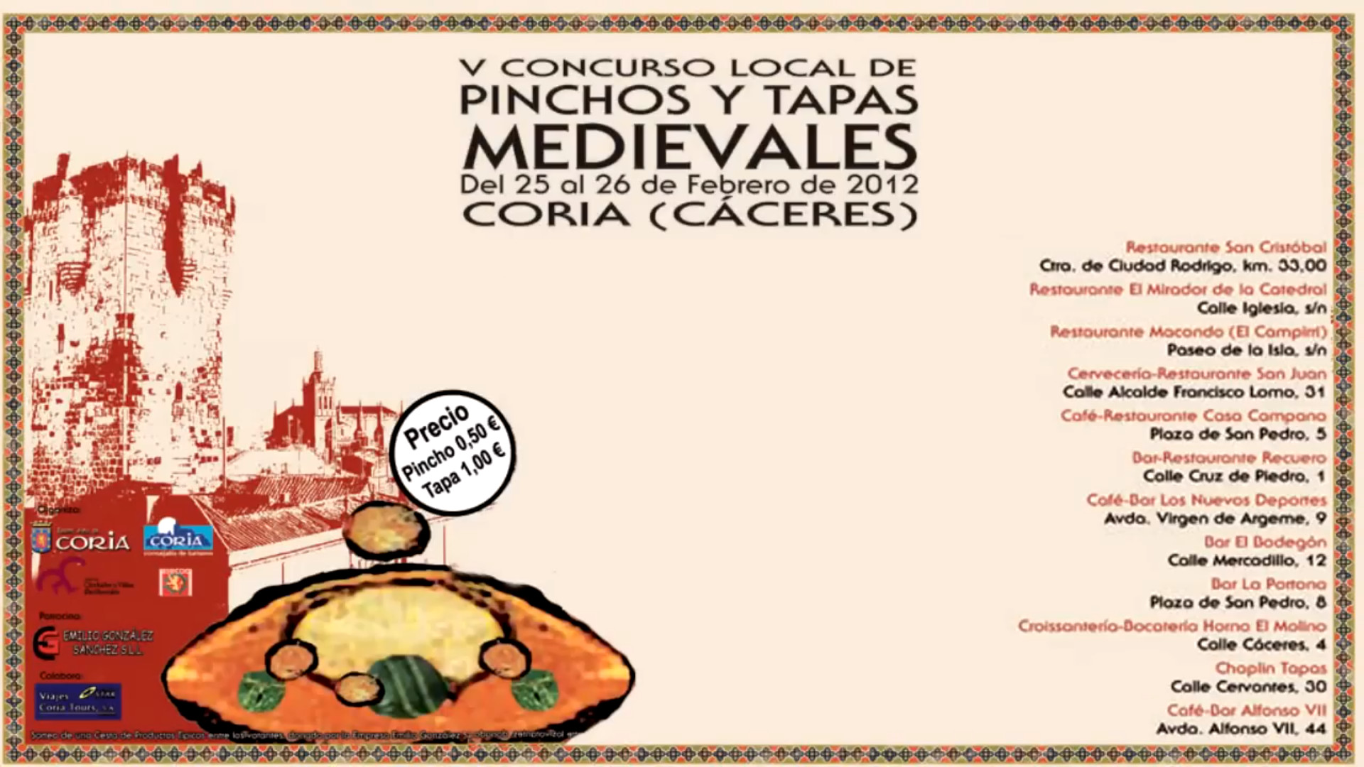Resolución del Acta al  V Concurso de Pinchos y Tapas Medievales «Ciudad de Coria»