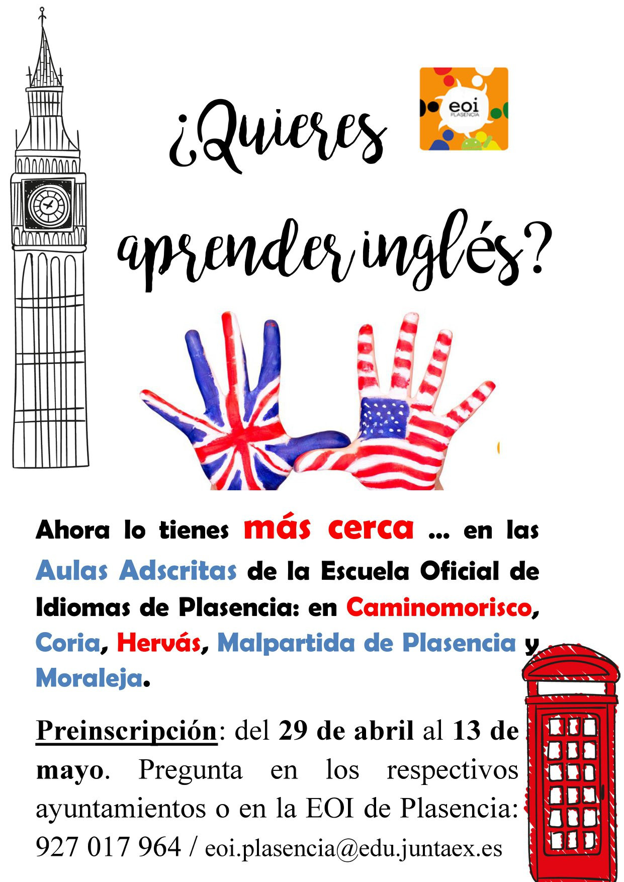 Preinscripción en la Escuela Oficial de Idiomas (Aula adscrita de Coria) para el curso 2019/2020