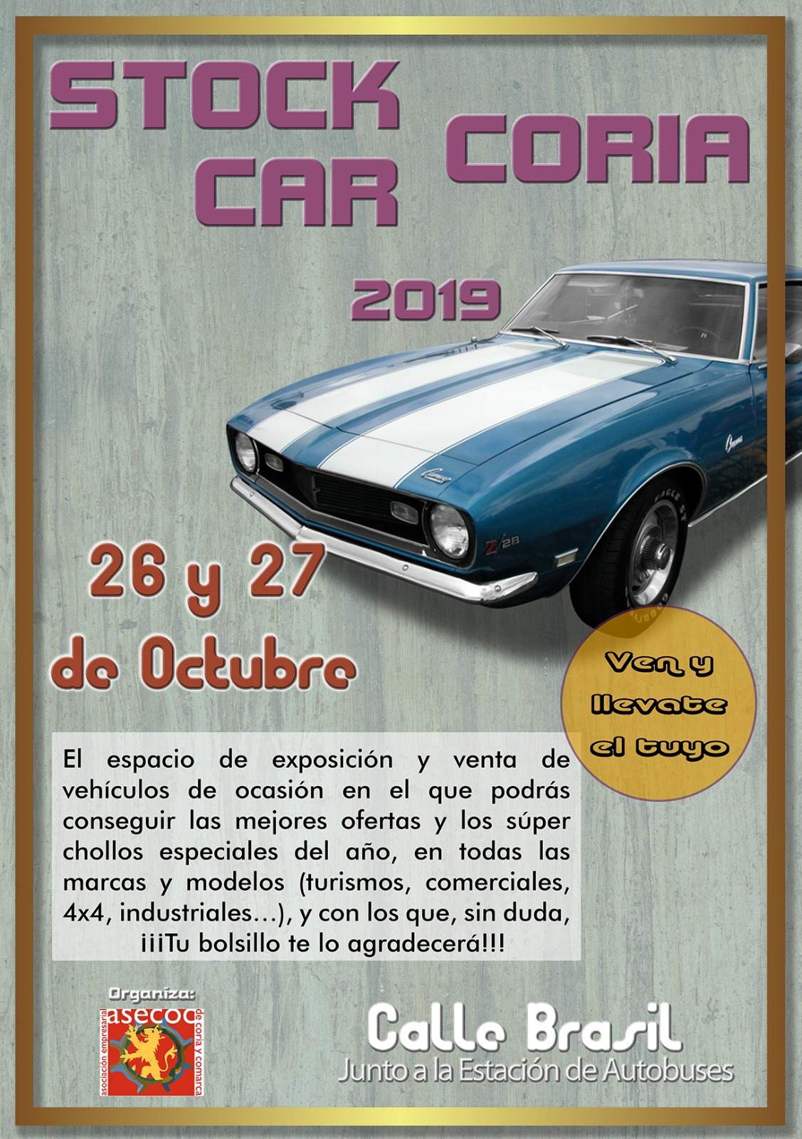 Los días 26 y 27 de octubre se celebrará el «Stock Car Coria 2019»