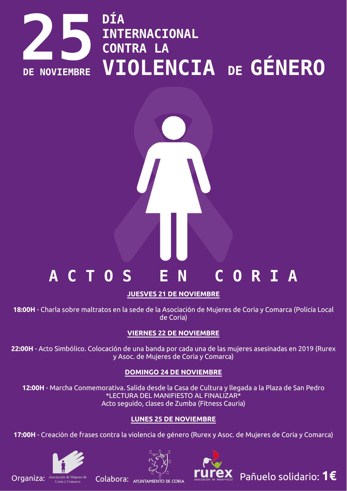La Asociación de Mujeres de Coria organiza distintos actos para conmemorar el Día Internacional de la Eliminación de la Violencia contra la Mujer