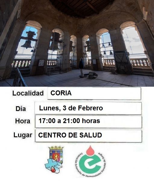 Colecta de sangre el día 3 de febrero en el Centro de Salud de Coria