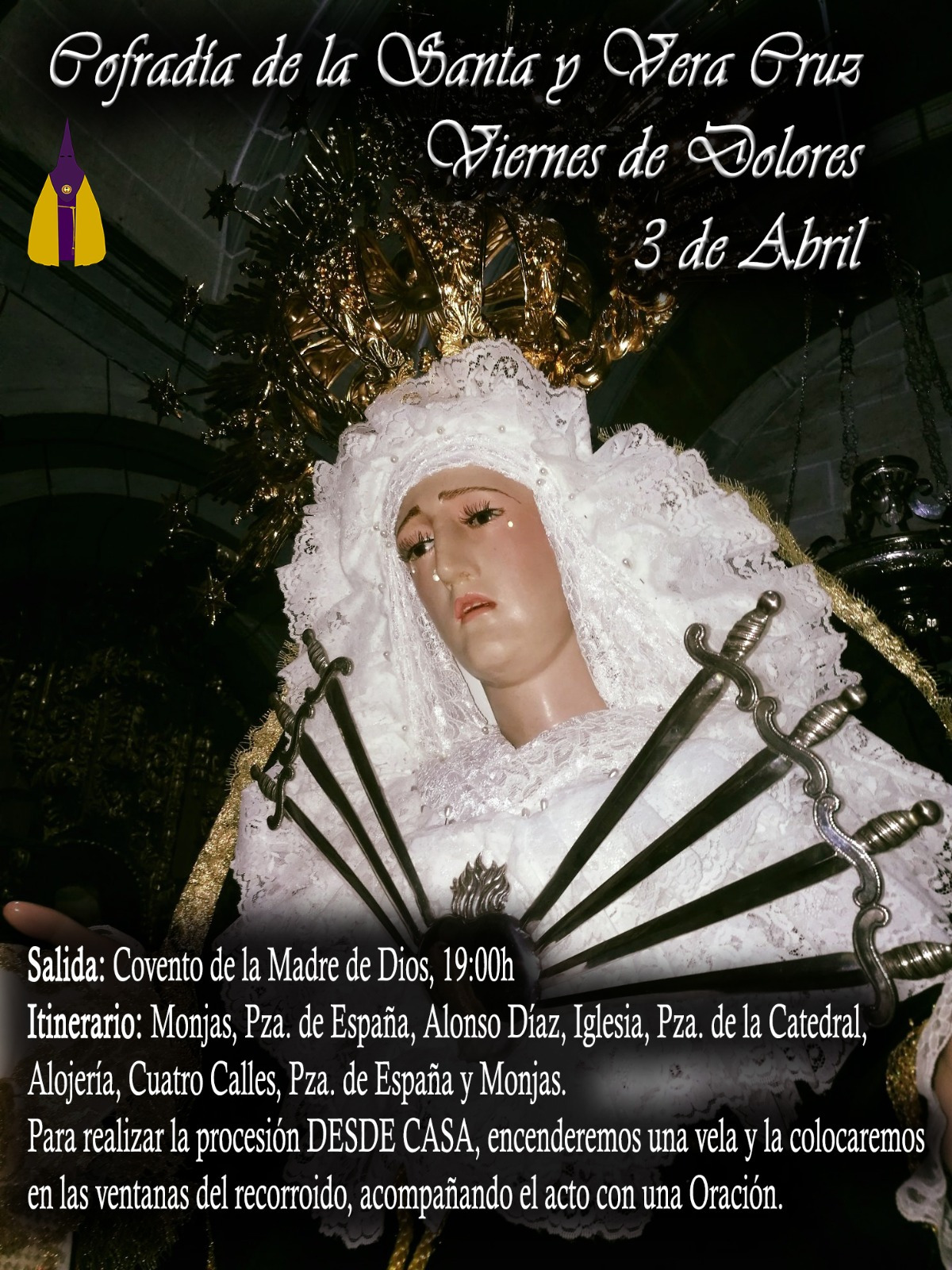 La Unión de Cofradías de Coria anima a vivir la Semana Santa poniendo velas en sus balcones en las horas previstas para cada procesión