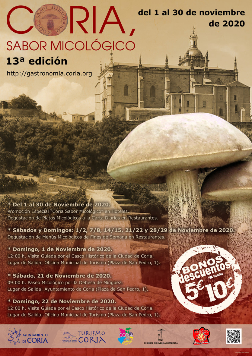 Bonos de descuento de 5 y 10 euros para disfrutar de la 13ª edición de Coria, Sabor Micológico