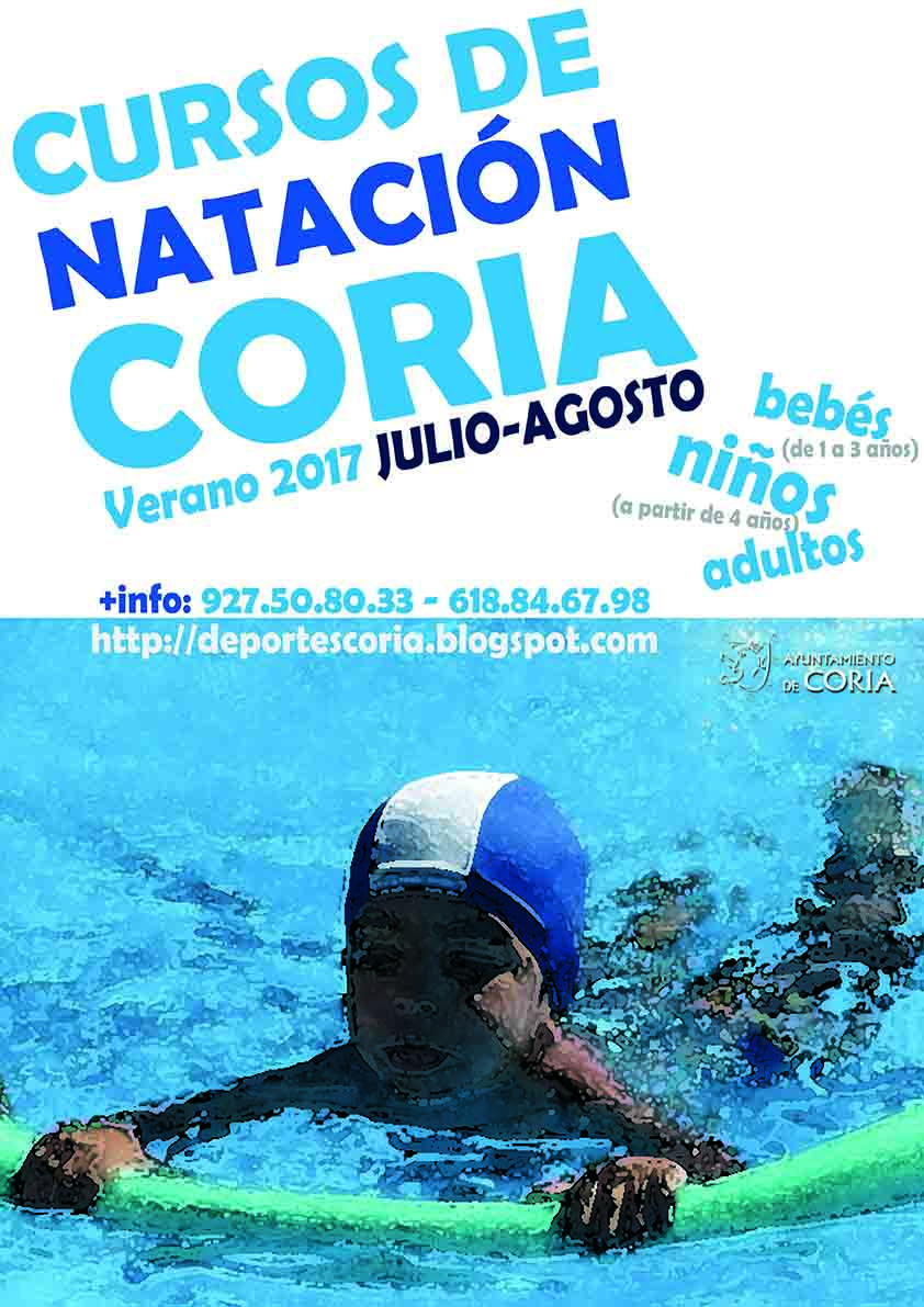 El martes 6 de junio se abre el plazo de inscripción de los Cursos de Natación «Verano 2017» para Coria, Puebla de Argeme y Rincón del Obispo