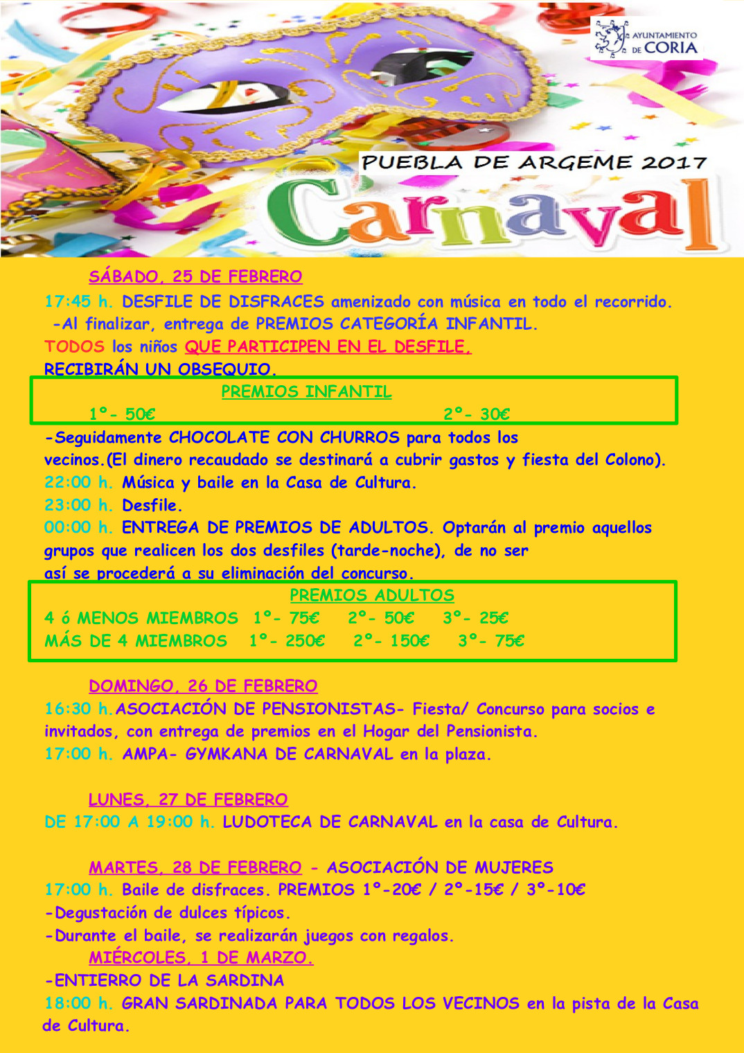 Carnaval 2017 en las pedanías caurienses de Puebla de Argeme y Rincón del Obispo