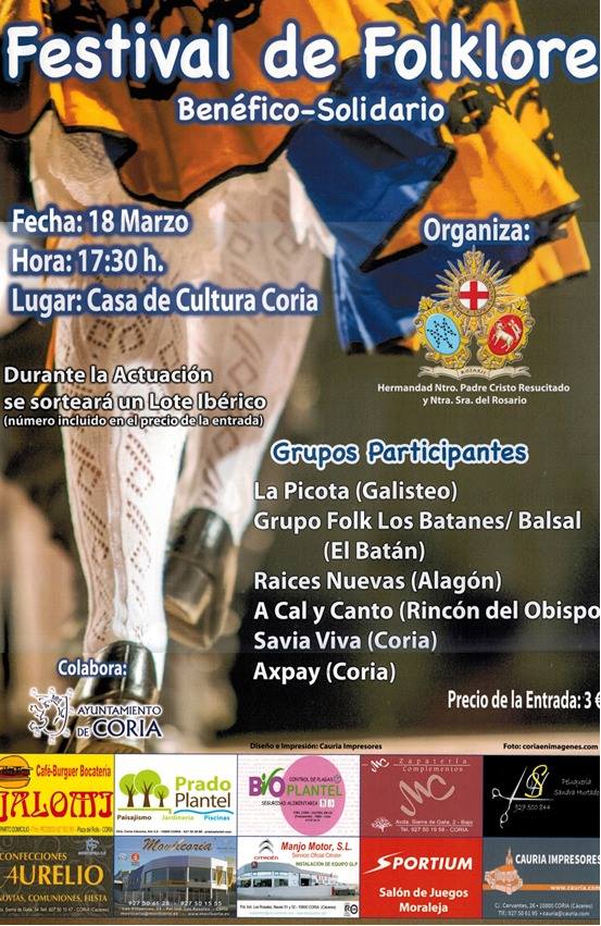 I Festival de Folklore Benéfico-Solidario organizado por la Hermandad de Ntro. Padre Jesús Resucitado y Ntra. Sra. del Rosario a favor de AXPAY