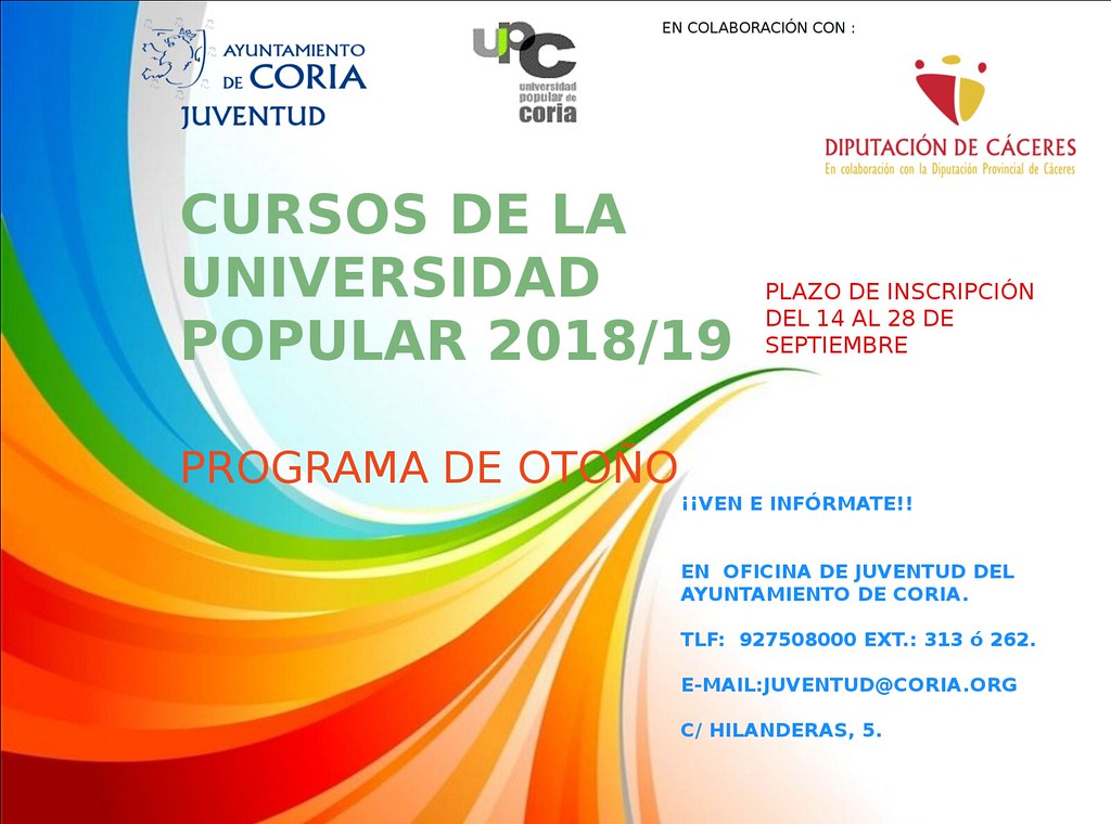 Programación de Cursos y Talleres de la Universidad Popular de Coria (UP)