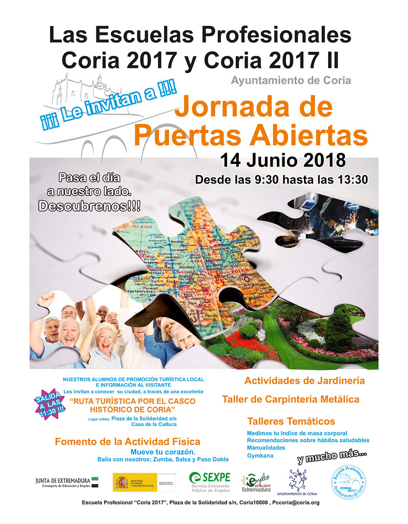 Las Escuelas Profesionales de Coria 2017 y Coria 2017 II organizan una Jornada de Puertas Abiertas para el jueves día 14