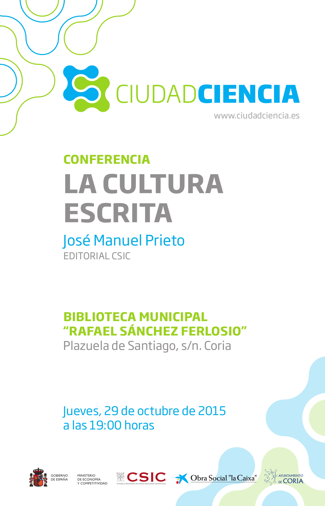 Conferencia «La Cultura Escrita» este jueves en la Ciudad de Coria