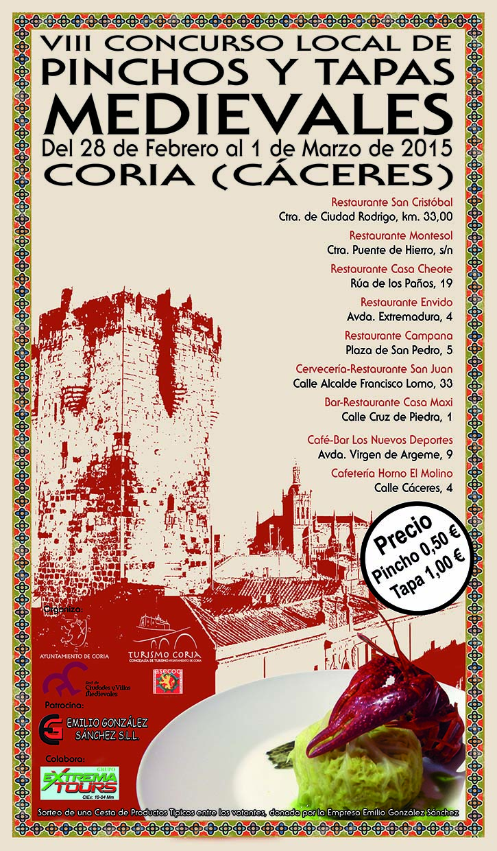 Todo está preparado ya para la celebración del VIII Concurso de Pinchos y Tapas Medievales Ciudad de Coria