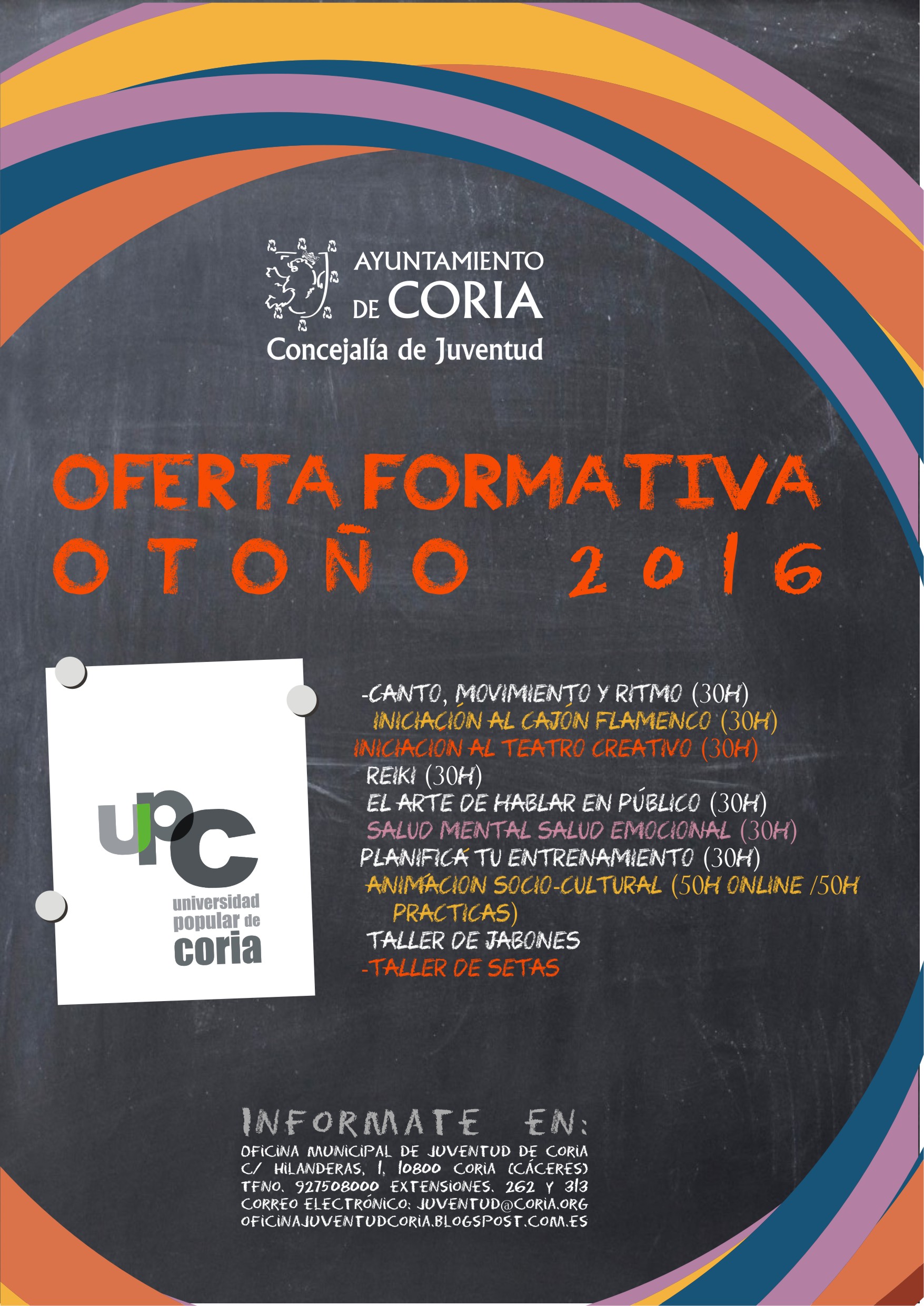 Cursos y Talleres de la Universidad Popular de Coria – Otoño 2016