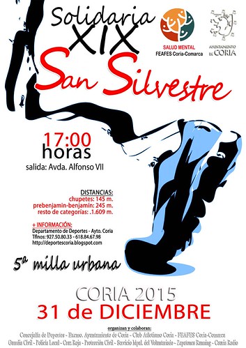 Carrera solidaria XIX San Silvestre Navideña Coria 2015, a favor de la Asociación de Familiares y Personas con Enfermedad Mental, Feafes de Coria y Comarca