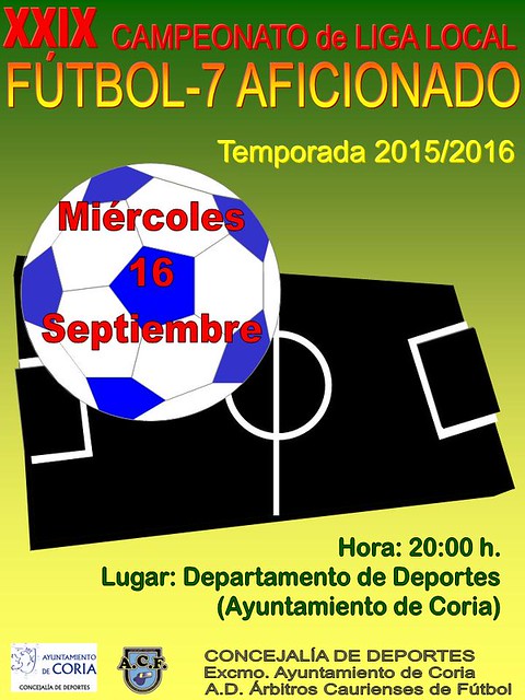 Se abre el plazo de inscripción para el XXIX Cto. de Liga Local de Fútbol-7 Aficionados, Temporada 2015/2016