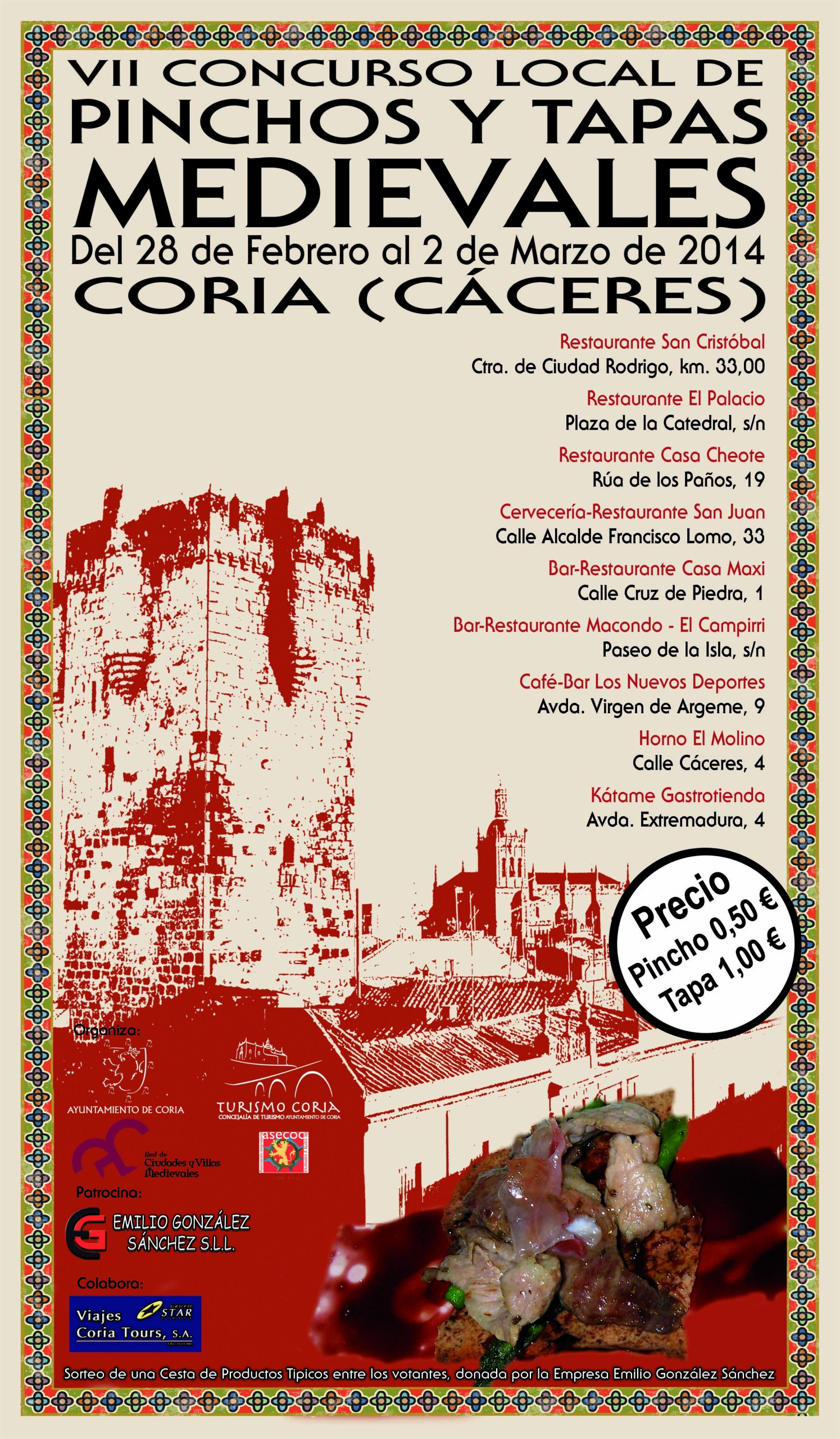 Establecimientos participantes en el VII Concurso de Pinchos y Tapas Medievales Ciudad de Coria