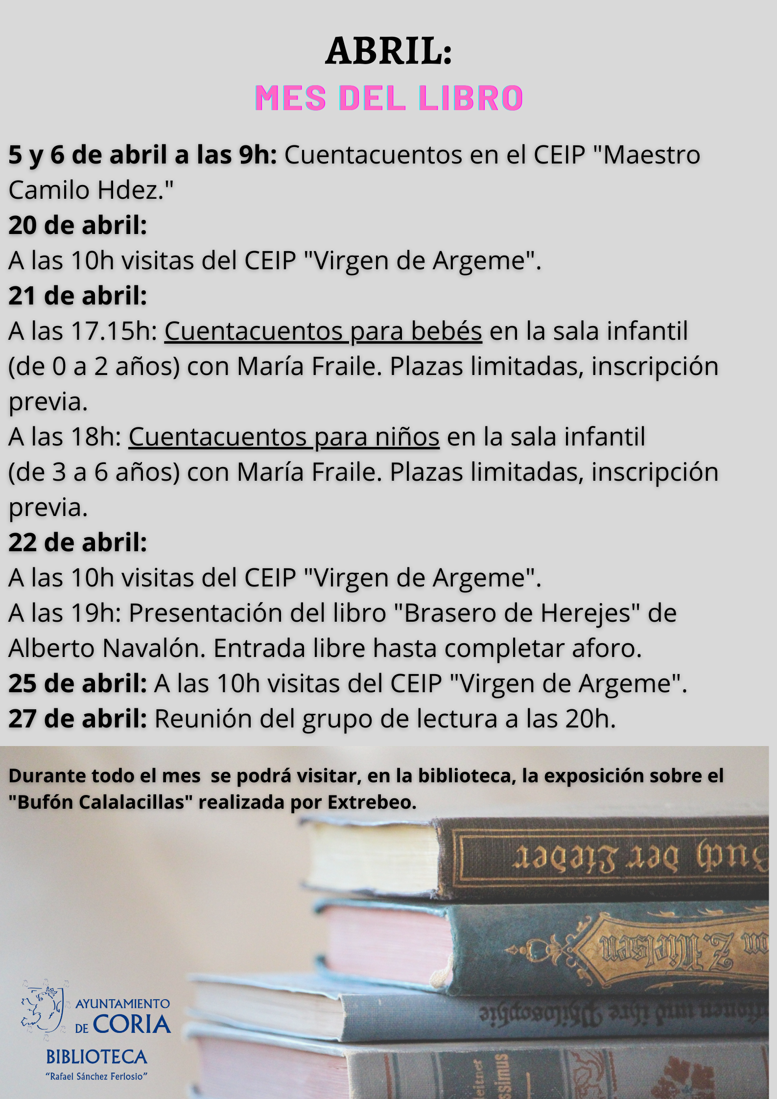 La Biblioteca Municipal “Rafael Sánchez Ferlosio” organiza actividades para el mes de abril