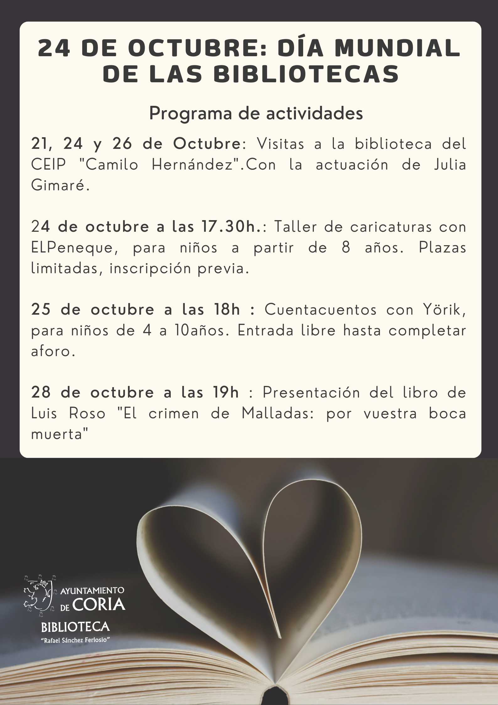 Actividades en Coria con motivo del Día Mundial de las Bibliotecas