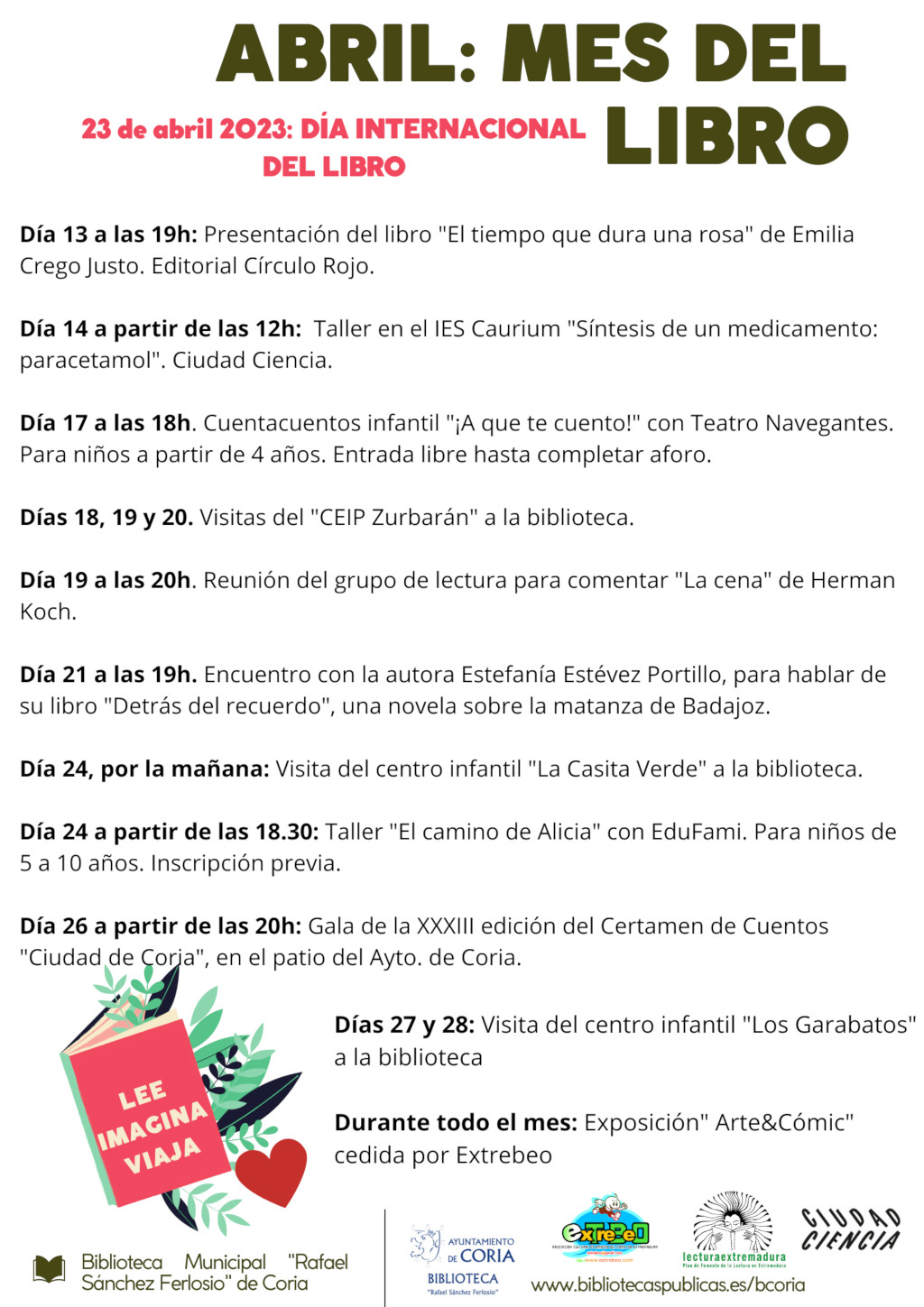 El mes de abril viene cargado de actividades en la Biblioteca Municipal “Rafael Sánchez Ferlosio”