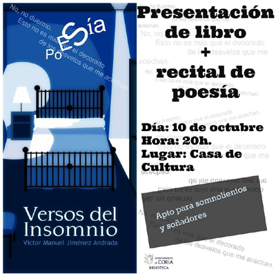 Víctor Manuel Jiménez Andrada presenta su libro «Versos del insomnio», el jueves 10 de octubre en Coria