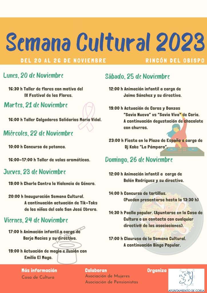 Rincón del Obispo celebrará su Semana Cultural del 20 al 26 de noviembre