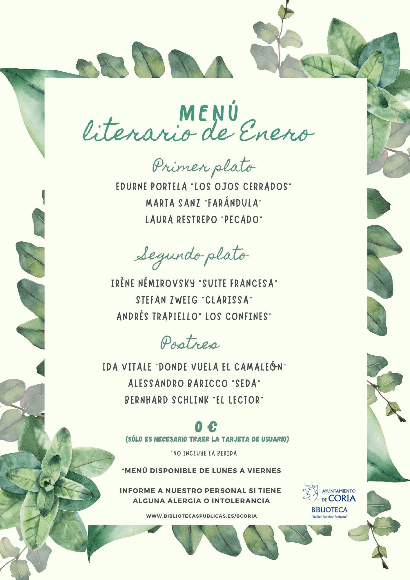 La biblioteca municipal lanza una campaña novedosa denominada “Menús literarios”